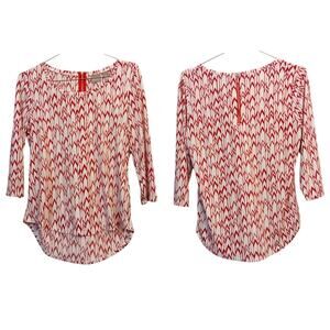 CHICO'S 1 Slinky Top Blouse M/8 Zip Back Chevron Red‎ Office Career Travel Work
